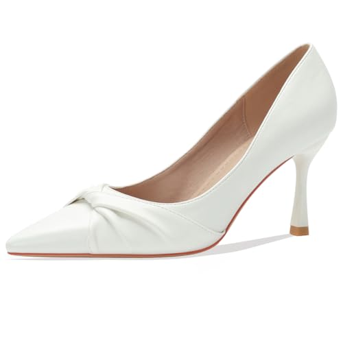 MiaZane Pumps mit Spitzer Zehe für Damen High Heel Lackleder Stiletto Absätze Flache Schlupf Abendschuhe für Hochzeitsempfang & Abendbankett,Beige,35 EU von MiaZane