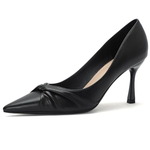 MiaZane Pumps mit Spitzer Zehe für Damen High Heel Lackleder Stiletto Absätze Flache Schlupf Abendschuhe für Hochzeitsempfang & Abendbankett,Schwarz,40 EU von MiaZane
