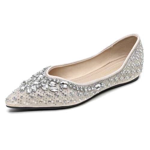 MiaZane Schuhe Damen Ballerinas Flach Quadratische Zehe Kristall Verziert Ballerinas Schlupfschuhe Strass Hochzeitsschuhe Für Tägliches Tragen Und Lockeres Ausgehen,Pointed,41 EU von MiaZane