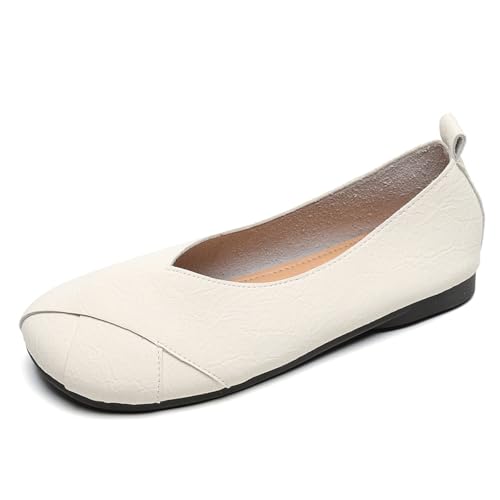 MiaZane Schuhe Damen Casual Ballerinas Flach Absatz Niedrig Weiche Sohle Rund Zehe Bequeme Schlupflofter Für Tägliches Tragen Und Laufen rutschfeste Gummisohle,Almond,35 EU von MiaZane