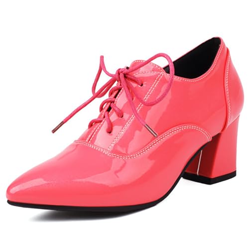 MiaZane Schuhe Damen Lackleder Schnürung Oxford Pumps Mittlerer Blockabsatz Spitze Zehe Abendschuhe für Damen Geschäft Büro Arbeit Täglich,Rosa,36 EU von MiaZane