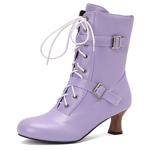 MiaZane Stiefel Mid Calf Damen Klobiger Blockabsatz Schnalle Schnürung Kampfstiefel Retro Mode Seitlicher Reißverschluss für Herbst & Winter Lockerer Ausgang Langlebig,Lila,48 EU MiaZane Stiefel Mid Calf Damen Klobiger Blockabsatz Schnalle Schnürung Kampfstiefel Retro Mode Seitlicher Reißverschluss für Herbst & Winter Lockerer Ausgang Langlebig,Lila,48 EU von MiaZane