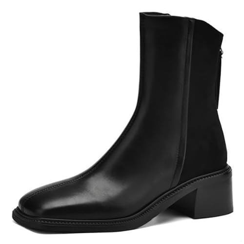 MiaZane Stiefelette Damen Klobiger Blockabsatz Quadratische Zeh Klassisch Hinterer Reißverschluss rutschfest Stiefelette Mode Kurze Stiefel für Herbst & Winter Arbeit Büro,Schwarz,37 EU von MiaZane