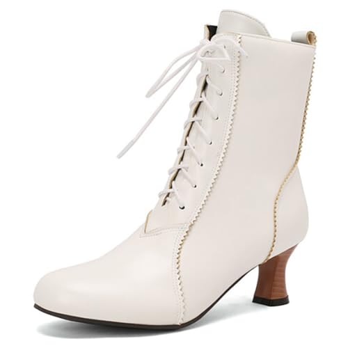 MiaZane Victorianische Stiefeletten Damen mit Schnürung Runde Zehe Kitten Absatz Vintage Stiefeletten mit Seitlichem Reißverschluss für Herbst und Winter Streetwear,Weiß,44 EU MiaZane Victorianische Stiefeletten Damen mit Schnürung Runde Zehe Kitten Absatz Vintage Stiefeletten mit Seitlichem Reißverschluss für Herbst und Winter Streetwear,Weiß,44 EU von MiaZane
