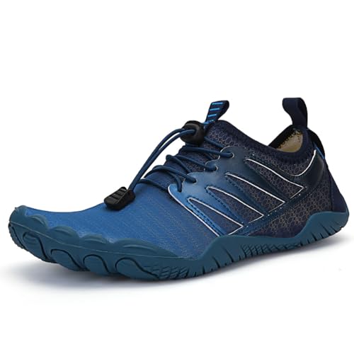 MiaZane Wasserschuhe Schnell Trocknende Atmungsaktive Mesh-Aqua-Turnschuhe Mit Drainage Für Frauen Männer Löcher Klettverschluss Schwimmen & Strand Waten Anti-Rutsch-Sohle,A023blue,46 EU von MiaZane