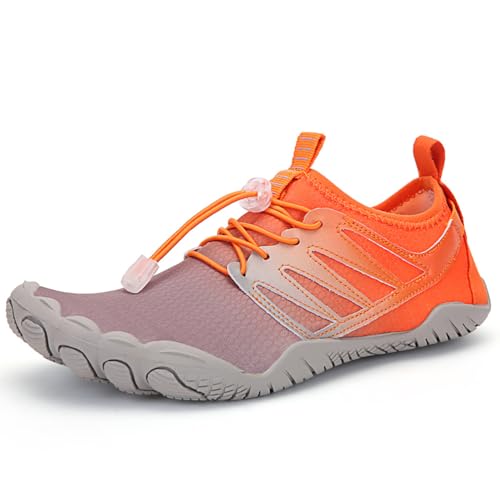 MiaZane Wasserschuhe Schnell Trocknende Atmungsaktive Mesh-Aqua-Turnschuhe Mit Drainage Für Frauen Männer Löcher Klettverschluss Schwimmen & Strand Waten Anti-Rutsch-Sohle,A023orange,46 EU von MiaZane