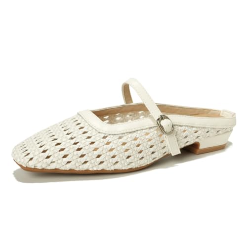 Mules Damen Geflochten Durchbrochen Geschlossene Spitze Flache Slides Mit Mary Jane Riemen Atmungsaktives Mesh Für Tägliches Tragen Sommerliche Spaziergänge,Weiß,38 EU Mules Damen Geflochten Durchbrochen Geschlossene Spitze Flache Slides Mit Mary Jane Riemen Atmungsaktives Mesh Für Tägliches Tragen Sommerliche Spaziergänge,Weiß,38 EU von MiaZane