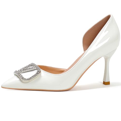 Pumps Damen High Heels Stiletto Absatz Spiegel Lack Spitze Zehe V Ausschnitt Braut Schuhe Mit Kristall Strass Schnalle Gesellschaftsschuhe Für Hochzeit Empfang,Weiß,37 EU Pumps Damen High Heels Stiletto Absatz Spiegel Lack Spitze Zehe V Ausschnitt Braut Schuhe Mit Kristall Strass Schnalle Gesellschaftsschuhe Für Hochzeit Empfang,Weiß,37 EU von MiaZane