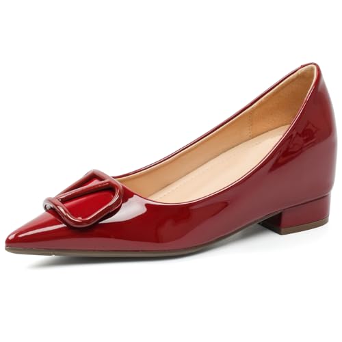 Pumps Damen Keilabsatz Plateau Mittlerer Absatz Versteckter Keil Lackleder Schlupf Casual Abend Spitze Pumps Für Büro Und Tägliches Tragen,Burgundy,41 EU von MiaZane