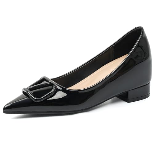 Pumps Damen Keilabsatz Plateau Mittlerer Absatz Versteckter Keil Lackleder Schlupf Casual Abend Spitze Pumps Für Büro Und Tägliches Tragen,Schwarz,36 EU von MiaZane