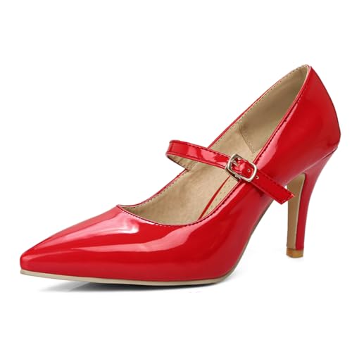 Pumps Damen Mary Jane Mit Riemchen Absatzschuhe Stilettoabsatz Mit Spitzer Spitze Und Knöchelriemen Für Arbeit Büro Party Und Abendausgang Anti Aging Glattleder,Rot,38 EU Pumps Damen Mary Jane Mit Riemchen Absatzschuhe Stilettoabsatz Mit Spitzer Spitze Und Knöchelriemen Für Arbeit Büro Party Und Abendausgang Anti Aging Glattleder,Rot,38 EU von MiaZane