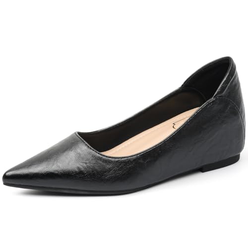 Pumps Damen Spitz Zehen Ballettschuhe Versteckter Keilabsatz Schlupf Pumps Keilabsatz Hochzeits Abendschuhe Formell Für Büro Und Tägliche Spaziergänge,Schwarz,37 EU von MiaZane