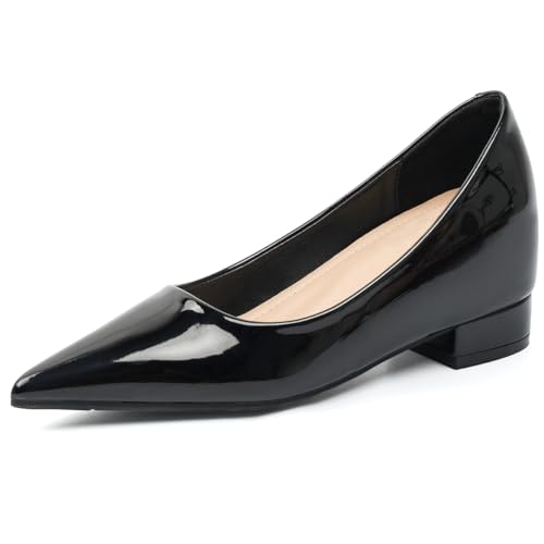 Pumps Damen Versteckter Absatz Spitz Zehen Pumps Glänzendes Lackleder Schuh Ausschnitt Schlupf Casual Abend Schuhe Hochzeit Sandalen Für Büro Und Tägliches Tragen,Schwarz,34 EU von MiaZane