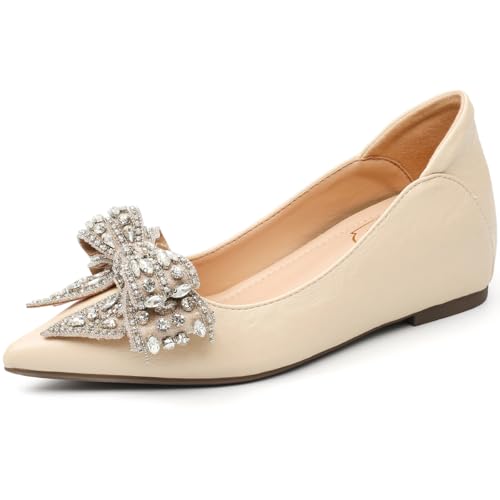 Pumps Damen Versteckter Keilabsatz Strass Spitz Zehen Ballettschuhe Schlupf Pumps Für Büro Und Tägliches Tragen,Apricot,36 EU von MiaZane