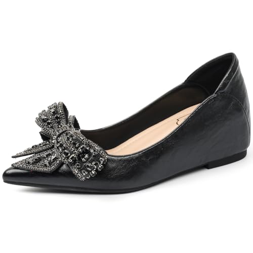 Pumps Damen Versteckter Keilabsatz Strass Spitz Zehen Ballettschuhe Schlupf Pumps Für Büro Und Tägliches Tragen,Schwarz,42 EU von MiaZane