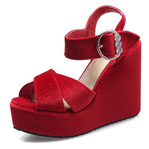 Sandalen Damen Samt Plateau Keilabsatz Kreuzriemen Design Offene Zehen Freizeitlich Elegante Sommersandalen Für Täglichen Gebrauch Leicht Wildleder Bequem,Rot,39 EU Sandalen Damen Samt Plateau Keilabsatz Kreuzriemen Design Offene Zehen Freizeitlich Elegante Sommersandalen Für Täglichen Gebrauch Leicht Wildleder Bequem,Rot,39 EU von MiaZane
