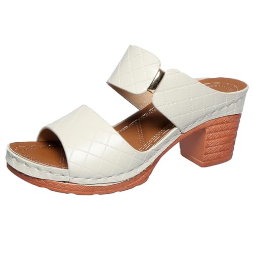 Sandalen Damen Steppblock Absatz Offene Zehen Schlupf Mules Dicker Absatz Knöchelrieme Sommer Plateau Schuhe Für Strandspaziergänge Tägliche Ausflüge,Weiß,38 EU Sandalen Damen Steppblock Absatz Offene Zehen Schlupf Mules Dicker Absatz Knöchelrieme Sommer Plateau Schuhe Für Strandspaziergänge Tägliche Ausflüge,Weiß,38 EU von MiaZane