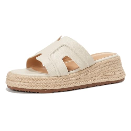 Sandalen Plateform Espadrilles Damen Geflochtene Peep Toe Slides Aus Strukturiertem Leder Mit H Riemen Geflochtener Jute Sohle Für Tägliche Spaziergänge Und Sommerreisen,Almond,35 EU Sandalen Plateform Espadrilles Damen Geflochtene Peep Toe Slides Aus Strukturiertem Leder Mit H Riemen Geflochtener Jute Sohle Für Tägliche Spaziergänge Und Sommerreisen,Almond,35 EU von MiaZane