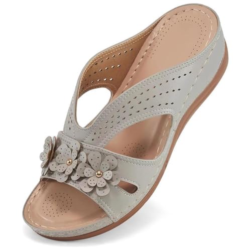 Schlupfsandalen Damen Mit Blumenverzierung Plateau Peep Toe Schlupf Mules Für Strand Tägliches Tragen Sommer Sandalen Atmungsaktiv Casual Freizeitschuhe,Grau,41 EU Schlupfsandalen Damen Mit Blumenverzierung Plateau Peep Toe Schlupf Mules Für Strand Tägliches Tragen Sommer Sandalen Atmungsaktiv Casual Freizeitschuhe,Grau,41 EU von MiaZane