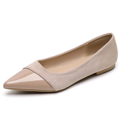 Spitz Zehn Ballerinas Für Damen Casual Pumps Berufs Büro Formelle Bequeme Slip On Schuhe Aus Atmungsaktiver Mikrofaser Für Arbeit Und Täglichen Tragen,Almond,37 EU von MiaZane