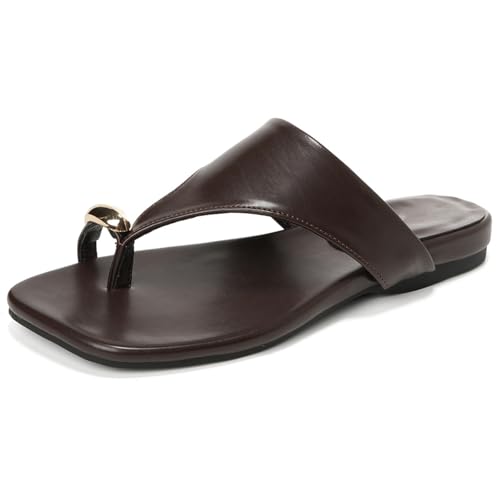 Zehensteg Sandalen Damen Freizeit Flip Flops Flache Sandalen Quadratische Zehe Schlupf Slides rutschfeste Sommer Strand Hausschuhe Für Tägliches Tragen,Braun,38 EU von MiaZane