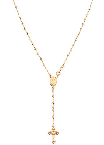 Miabella 18 Karat Gold über Sterling Silber italienischen Rosenkranz Bead Kreuz Y Halskette Kette für Frauen Männer, 20 Zoll von Miabella