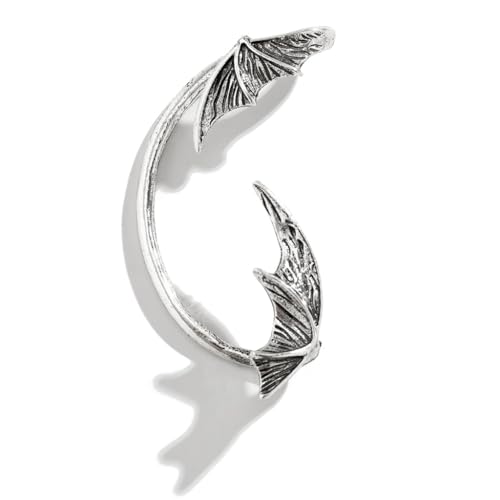 Gothic Fledermausflügel Ohrmanschette Wickelohrringe für Frauen Teenager Mädchen nicht durchbohrte Ohren Knorpel Mode niedliche Tiermanschetten Hoop, Silver, Zink von Miaelle