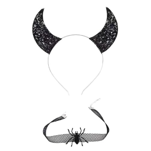 Miaelle Gothic Dark Glitter Mädchen Choker Halsband Rose Teufelsflügel Stirnband Set Gothic Fledermaus Flügel Vielseitiges Choker Halloween Kostüm Zubehör für Erwachsene von Miaelle