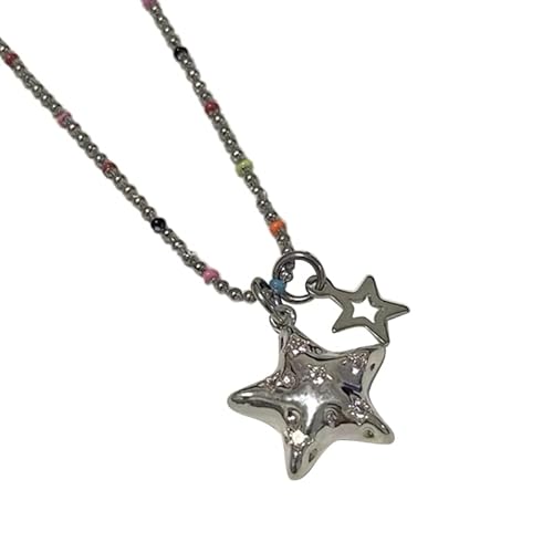 Miaelle Halskette mit kleinem Stern-/Blumen-Anhänger, bunte Perlen-Halskette, süßes Halsband, niedlicher Charm-Halskette, Schmuck, Schlüsselbein-Kette, Halsreif, Stoff von Miaelle