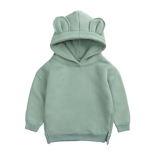 Miaeowve Baby Junge Mädchen Pullover Langarm Gefüttert Oberteil Bärohren Sweatshirt Mit Kapuze Einfarbig Sport Shirt Warm Slim Fit Hellgrün 74-80 von Miaeowve