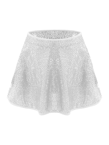 Miaeowve Glitzer Rock Pailletten Kinder A Linien Tanzrock Mädchen Faltenrock High Waist Skater Rock Sommerrock Für Fasching Karneval Silber 122-128 von Miaeowve
