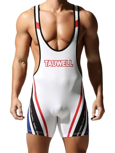 Miaeowve Herren Ringertrikot Ringeranzug Wrestling Singlet Trikot Sport Jumpsuit Athletic Supporters Gewichtheben Bodysuit Einteilige Weiß XXL von Miaeowve