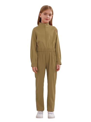 Miaeowve Kinder Arbeitsoverall Jungen Mädchen Kesselanzug Langarm Schutzoverall Stehkragen Jumpsuit Gr. 110-170 Khaki 146-152 von Miaeowve