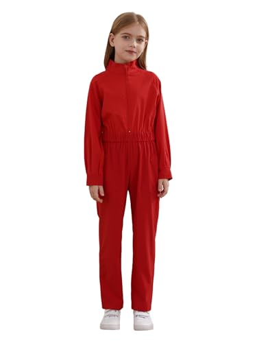 Miaeowve Kinder Arbeitsoverall Jungen Mädchen Kesselanzug Langarm Schutzoverall Stehkragen Jumpsuit Gr. 110-170 Rot 146-152 von Miaeowve