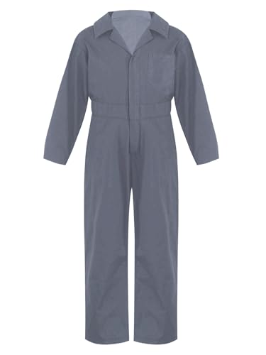 Miaeowve Kinder Arbeitsoverall Jungen Mädchen Langarm Jumpsuit Reverskragen Schutzanzug Lang Arbeitshose Latzhose Kesselanzug Für 5-16 Jahre Grau 146-152 von Miaeowve