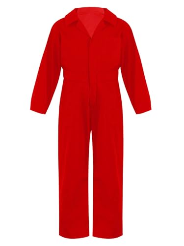 Miaeowve Kinder Arbeitsoverall Jungen Mädchen Langarm Jumpsuit Reverskragen Schutzanzug Lang Arbeitshose Latzhose Kesselanzug Für 5-16 Jahre Rot 158-164 von Miaeowve