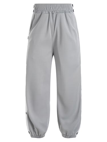 Miaeowve Kinder Junge Hose Lang High Waist Sporthose Mit Druckknöpfe Seitlich Stretch Jogginghose Slim Fit Leggings Casual Streetwear Grau 158-164 von Miaeowve