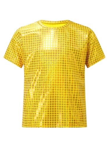 Miaeowve Kinder Junge Mädchen Sport Shirt Pailletten Glänzend Oberteil Rundhals Party Disco Tshirt Für Fasching Karneval Gold 134-140 von Miaeowve