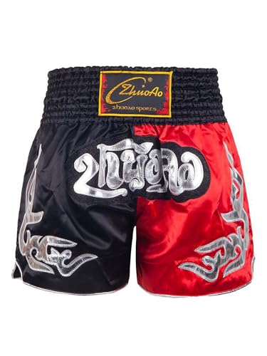 Miaeowve Kinder Junge Muay Thai Short Fighter Thaishorts Thaiboxen Hose Kickboxen Kurz Leggings Kickboxing Sportbekleidung Fitness Schwarz Rot 134-140 von Miaeowve