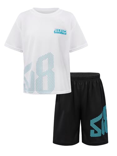 Miaeowve Kinder Junge Sportanzug Jogginganzug Trainingsanzug Kurzarm Fussballtrikot Mit Trainingsshorts Schnelltrocknend Uniform Set Weiß 146-152 von Miaeowve