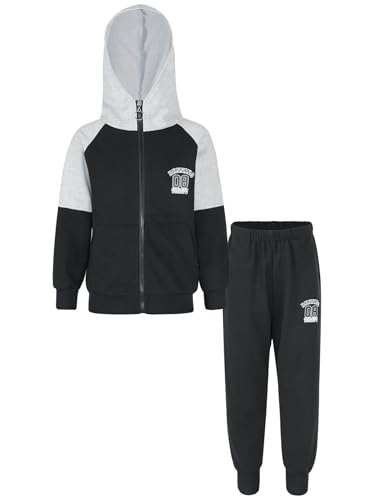 Miaeowve Kinder Jungen Sportanzug Langarm Trainingsanzug Mit Kapuze Patchwork Sportjacke Mit Reißverschluss High Waist Freizeithose 2tlg Sportswear Schwarz 146-152 von Miaeowve