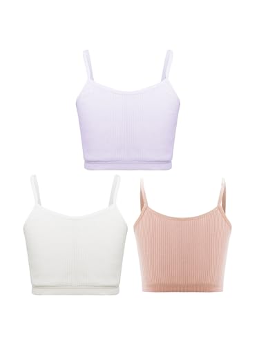 Miaeowve Kinder Mädchen 3er Sport BH Set Träger Yoga Bustier Träger Ballett Tanz Shirt Bauchfrei Jogging Oberteil Sommer Sportswear Weiß & Orange & Licht Lila 128-140 von Miaeowve