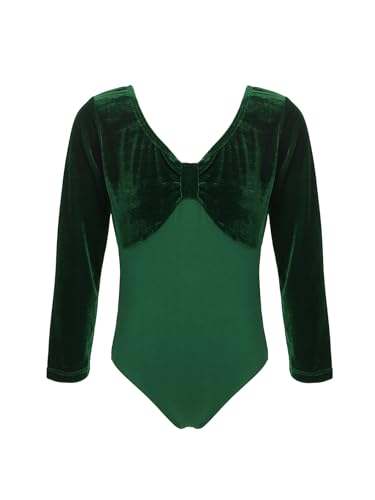 Miaeowve Kinder Mädchen Ballettanzug Langarm Samt Patchwork Body V-Ausschnitt Tanztrikot Stretch Trikotanzug Dancewear Grün 134-140 von Miaeowve