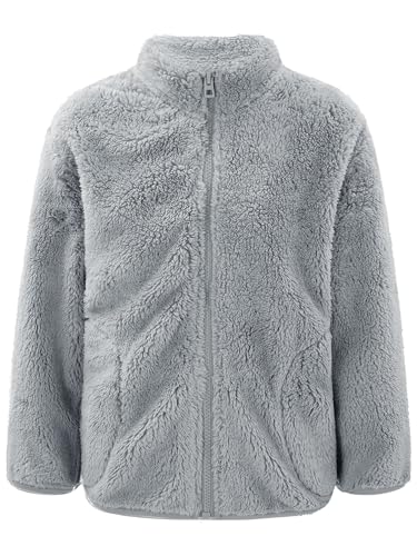 Miaeowve Kinder Mädchen Junge Teddy Jacke Stehkragen Fleecejacke Winter Warm Gefüttert Plüschjacke Mantel Jacket Reißverschluss Vorne Für 2-12 Jahre Grau 134-140 von Miaeowve