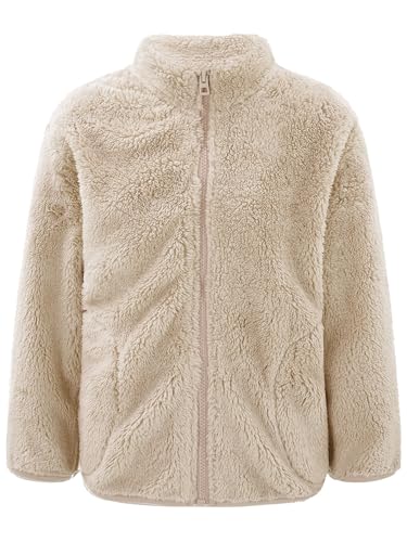 Miaeowve Kinder Mädchen Junge Teddy Jacke Stehkragen Fleecejacke Winter Warm Gefüttert Plüschjacke Mantel Jacket Reißverschluss Vorne Für 2-12 Jahre Khaki 122-128 von Miaeowve