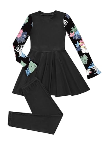 Miaeowve Kinder Mädchen Muslimische Bademode Langarm Burkini Mit Schwimmhose Volle Abdeckung Rash Guard Badeanzug 2tlg Tankini Set Sommer Badebekleidung Schwarz 146-152 von Miaeowve