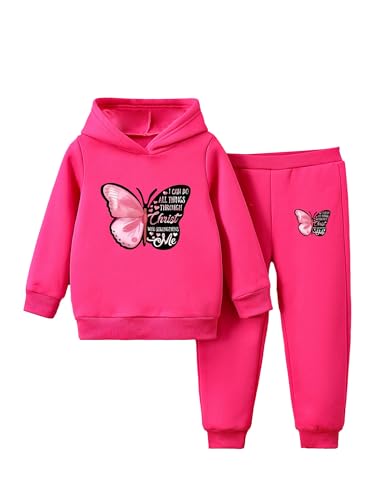 Miaeowve Kinder Mädchen Schmetterling Sportanzug Langarm Kapuzenpullover High Waist Leggings 2tlg Sportkleidung Herbst Frühling Outfits Hot Pink 110-116 von Miaeowve
