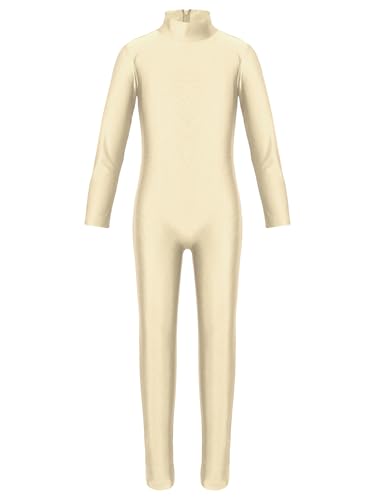 Miaeowve Kinder Mädchen Turnanzug Ganzkörper Langarm Ballettanzug Rollkragen Ballett Body Trikot Tanz Leotard Mit Reißverschluss Tanzkleidung Beige 170-176 von Miaeowve
