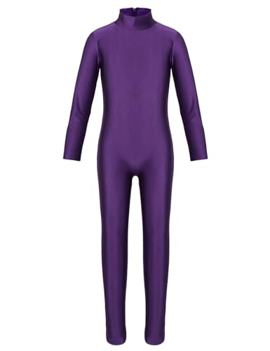 Miaeowve Kinder Mädchen Turnanzug Ganzkörper Langarm Ballettanzug Rollkragen Ballett Body Trikot Tanz Leotard Mit Reißverschluss Tanzkleidung Violett 134-140 von Miaeowve