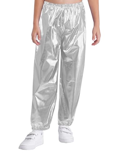 Miaeowve Metallic Hose Kinder Mädchen Glänzend Leggings High Waist Sporthose Einfarbig Yogahose Locker Slim Fit Sportswear Silber 164-170 von Miaeowve